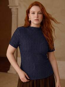 MOTF PREMIUM WOMEN'S PLUS SIZE SPRING/SUMMER MOCK NECK SHORT SLEEVE TOP - Royal Blue - View 6