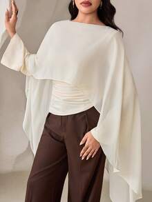 Veilorie Elegant enfärgad arabisk topp med sjal för kvinnor - Beige - Visa 3