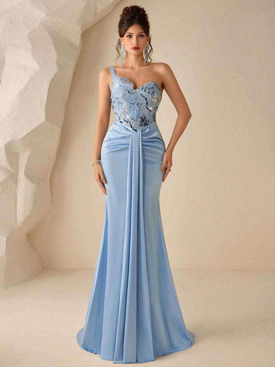 Coutiva Women's Sequin Patchwork Formal Evening Gown (Heavy Embellishment Style) - Blue - View 1