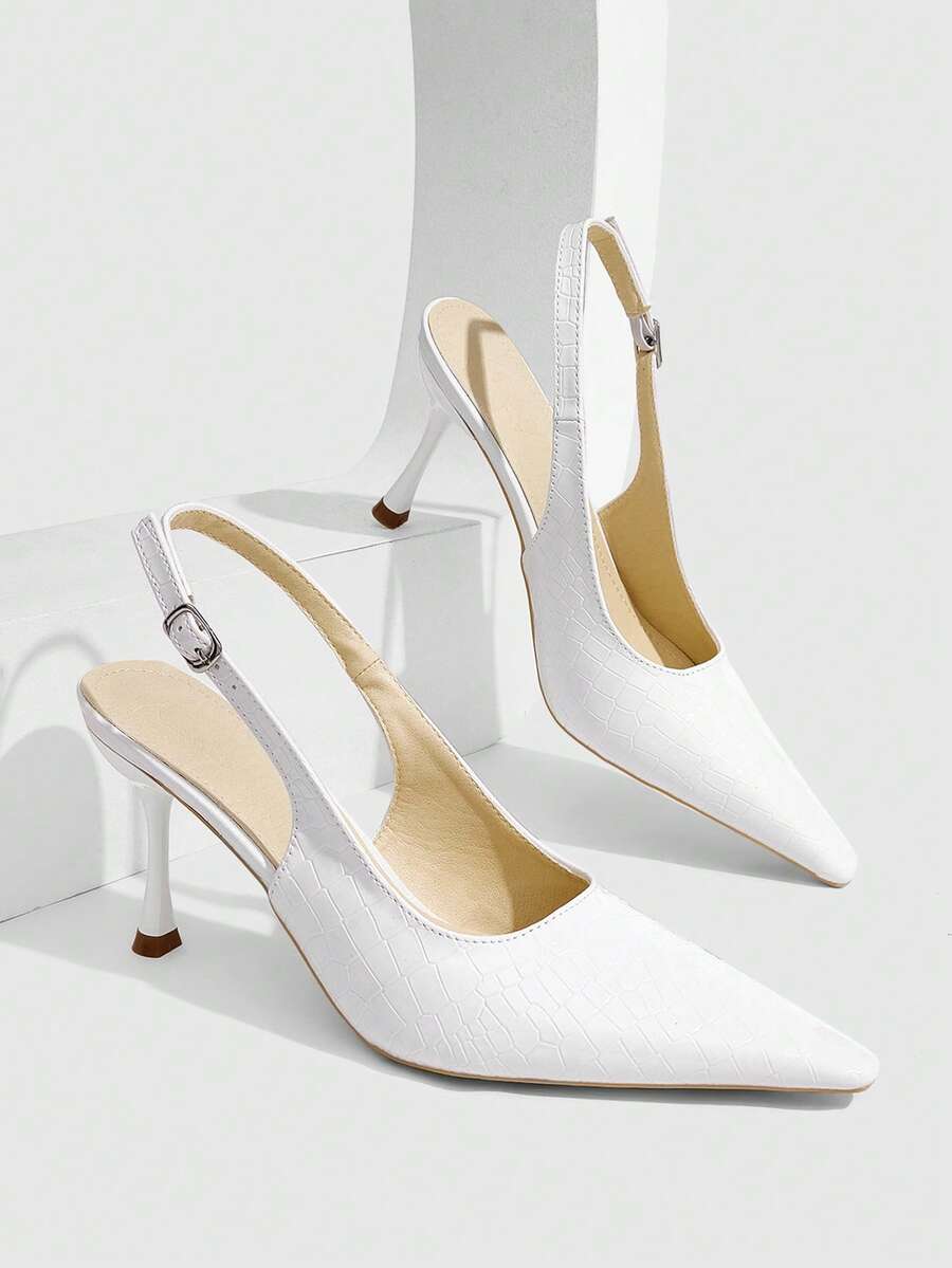 CUCCOO SZL White Stone Pattern Pointed Toe Fashionable Elegance Temperament Commuter High Heels - White stone pattern - View 1