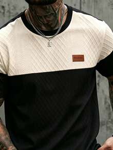 EGENSIO Men's Plus Size Patchwork Colorblock Textured T-Shirt - Black - View 4