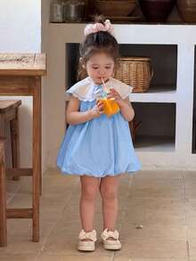 Babygirl Cute Summer Embroidered Floral Sleeveless Dress - Baby Blue - View 3