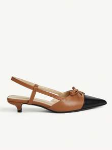 CUCCOO CHICEST Women's Shoes Color Matching Bow Pointed Kitten With Casual Commute Brown Black PU Leather Women's High Heels Shoes Banquet Outdoor - Brown black - View 3