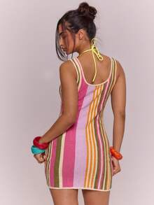 MUSERA 條紋毛圈布「Puerto Rico」緊身迷你洋裝 春夏度假度假風 Ibiza 波希米亞優雅風 - 粉色 - 查看 4