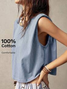 Bohemela Áo tank top không tay cổ tròn dành cho nữ đi nghỉ mát - Màu xanh lam - Xem 6