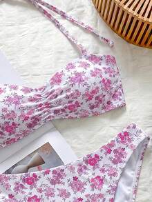 Swim Mod 花卉蕾絲可愛甜美復古休閒度假海灘海邊女款泳衣套裝 - 彩色 - 查看 6