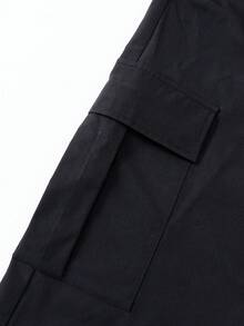 SHEIN 青少年男童休闲日常舒适拼接弹力腰宽松直筒纯色梭织裤运动裤青少年男童慢跑裤青少年防风裤青少年绿色裤子男童绿色裤子适合春夏季节日常穿着、运动、郊游、上学、聚会、节日、拍照 - 黑色 - 查看 3