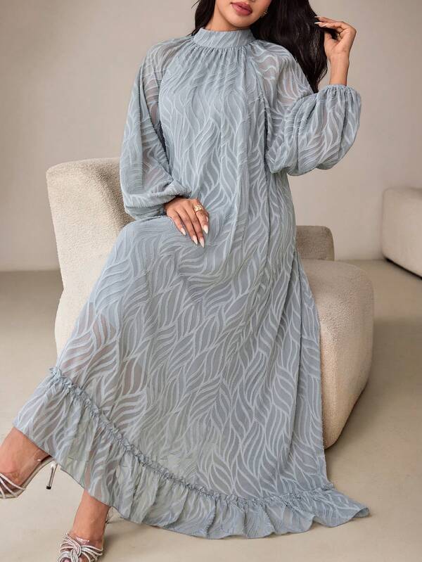 Solavon Women's Elegant Arabian Dress With Stand Collar, Raglan Lantern Sleeves