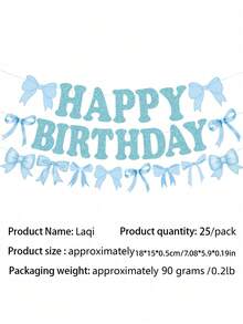 Light Blue Bowknot Birthday Party Decorations Set, Disposable Tableware Kit With Tablecloth Banner Paper Plates Napkins Paper Cups Party Supplies - Multicolor - View 7
