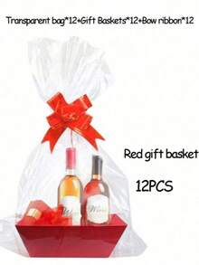 6/12 Piece Gift Basket Set, Multiple Colors Available,Christmas Hollow Gift Baskets, Including Bows, Plastic Bags, And Kraft Paper Market Tray Cardboard Baskets For DIY  Holiday Gift Wrapping, Shelf-Style Gift Baskets, Suitable For Halloween - Multicolor - View 26
