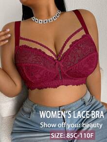 DesireSculpt Plus Size Lace Wire-Free Bra, 1pc - Burgundy - View 5
