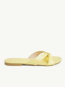 CUCCOO CHICEST 黑色交叉綁帶女款簡約韓版平底拖鞋 夏季穿著 防滑軟底涼鞋 - 黃色 - 查看 3