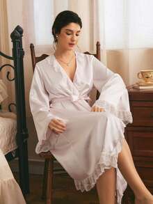 Côtesoire French Romantic Women's Lace Trim Long Nightgown - Pink - View 3