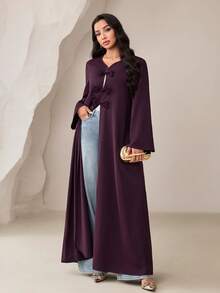 Veilorie Abaya Wanita Warna Polos untuk Pesta Kasual & Perjalanan - Chocolate Brown - View 6