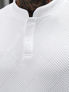 Manfinity CasualCool 男士立領 Polo 衫套裝，針織提花面料，時尚百搭風格，適合日常穿著，送給男朋友或丈夫的理想禮物 - 白色 - 查看 7