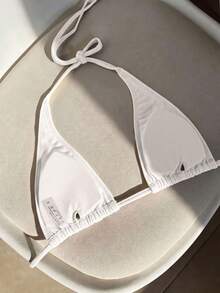 Elavelle Top de bikini halter de unicolor para mujer para primavera y verano - Blanco - Ver 4