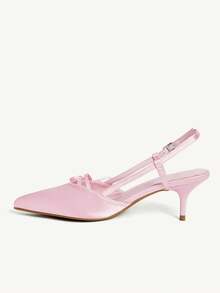 CUCCOO CHICEST 女士粉色緞面蝴蝶結時尚優雅氣質尖頭小貓跟鞋 - 粉色色丁 - 查看 4