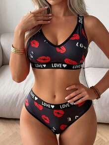 SuitURBody 女士内衣套装：细肩带胸罩和内裤 - 黑色 - 查看 3