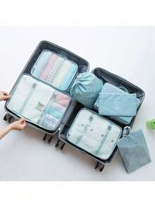 9pcs/7pcs/1pc Travel Organizer Set, Packing Cubes, Clothes Storage Bags, Toiletry Bag, Makeup Bag, Data Cable Organizer, Shoe Bag, Underwear Pouch, Garment Organizer, Suitable For Shirts, Lingerie, Clothing, Cosmetics, Lipsticks, Eyeshadow, Foundation, Brushes And Toiletries Like Toothbrush, Toothpaste, Facial Cleanser, Toner, Lotion, Cream, For Travel, Hospitalization, Packing Luggage, Dorm, School, Vacation - Multicolor - View 26