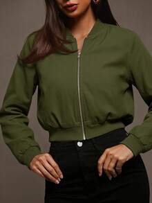 Siren Gaze Chaqueta Bomber Cortavientos con Cremallera para Otoño/Invierno - Verde militar - Ver 4