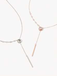 Opalesca 1 buah Kalung Liontin Bulat Minimalis Serbaguna dengan Hiasan Berlian Imitasi Sepanjang 80cm untuk Wanita, Musim Gugur/Dingin - Bintang - View 2