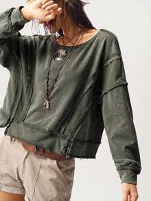 Bohemela BOHO休閒純色針織連帽長袖寬鬆短版女款衛衣 秋冬款 - 軍綠色 - 查看 9