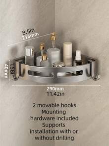 1pc Stainless Steel Wall Mounted Bathroom Storage Rack (Random Hook Design) Bathroom - Multicolor - View 6
