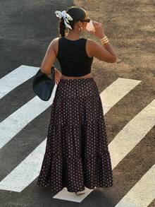 Muchica Coffee Brown Polka Dot Plus Size Women Skirt - Coffee Brown - View 2