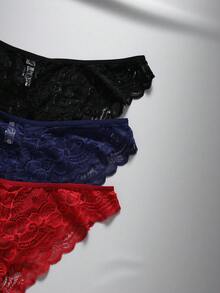 EmpressEnvy 3 件套简约浪漫蕾丝女士内裤内衣 - 彩色 - 查看 3