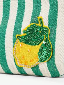 Viva Strut Ladies' Fashionable Simple Vacation Summer Green And White Stripes Yellow Sequins Lemon Decorative Fringed Metal Chain Shoulder Bag, Vacation Seaside - green and white - View 6