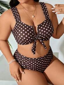SHEIN Swim Curve 大码女式两件套纯色比基尼泳衣套装，休闲度假 - 彩色 - 查看 5