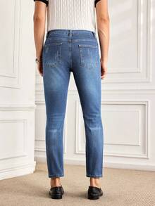Casual Fashion Versatile Daily Slim Fit Simple Button Men Jeans - Blue - View 3