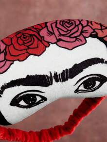 Frida Kahlo X SHEIN 印花睡眠遮光眼罩，可有效遮光，柔軟面料 - 紅白黑 - 查看 4