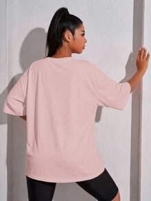 SHEIN Rhythm Era 休閒百搭大尺碼黑色前胸字母印花運動上衣 - 粉色 - 查看 2