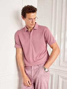 Officeau Men's Casual Lightweight Breathable Solid Color Short Sleeve Polo Shirt, Suitable For Business, Commute And Daily Wear In Summer - Burgundy - View 4