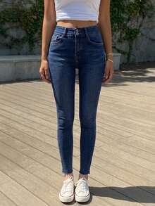 DAZY Women's Pocket Skinny Casual Versatile Denim Jeans High Waisted Jeans - Dark Wash - View 11