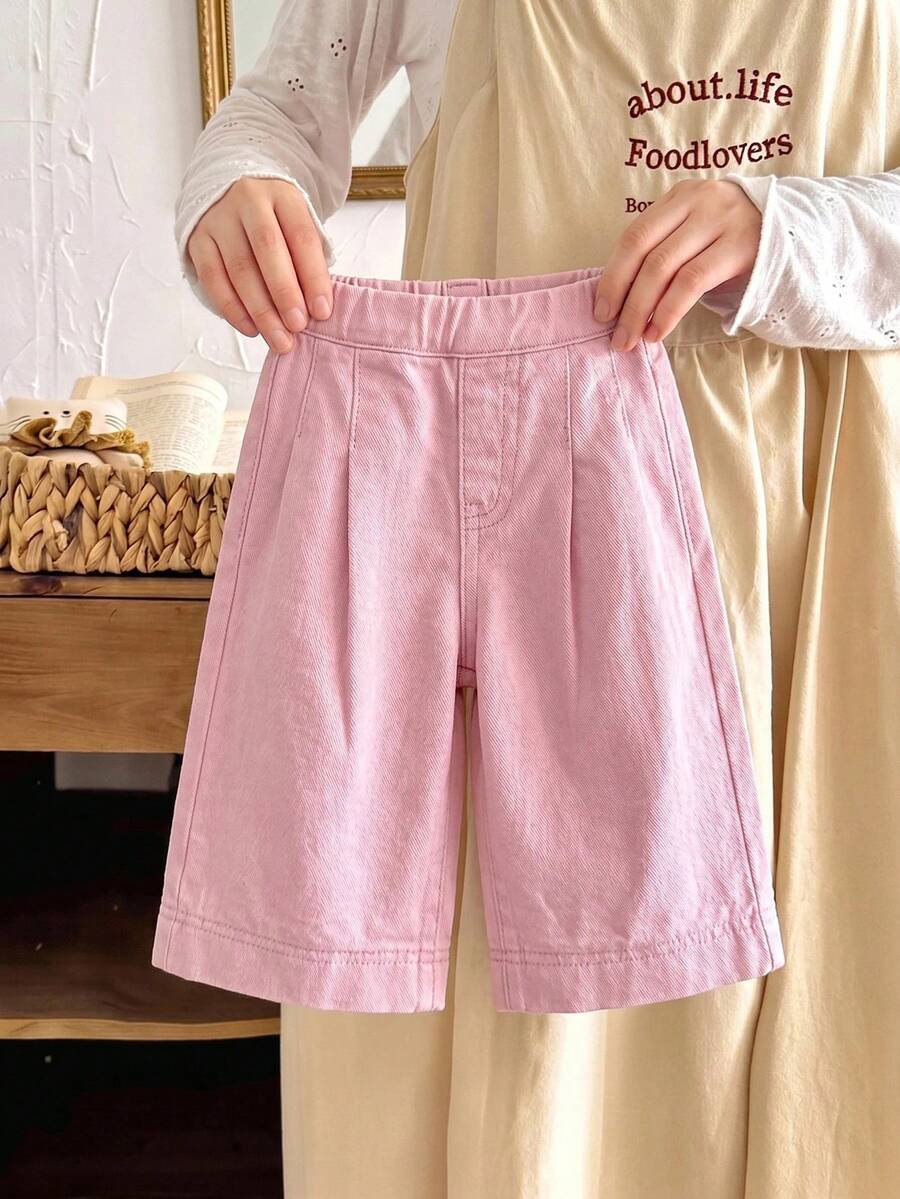 SHEIN LMoss Kids 女婴藏蓝色宽松牛仔裤 - 粉色 - 查看 1
