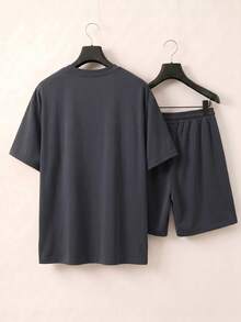 Chillumni Men's Outdoor Casual Sports Set, Short Sleeve T-Shirt And Shorts, 2pcs - Grey - View 4