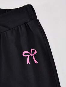 SHEIN Casuvi Kids 3件組女款時尚黑粉漸層極簡黑色修身喇叭褲，百搭休閒長褲，適合春、夏、秋季，校園與戶外穿著 - 彩色 - 查看 8