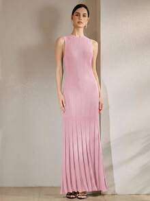 Anewsta Essential Women's Knitted Evening Gown, Summer Gradient Long Dress With Premium Feel - Baby Pink - View 6