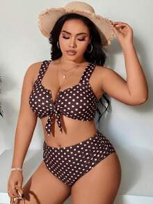 SHEIN Swim Curve 大码女式两件套纯色比基尼泳衣套装，休闲度假 - 彩色 - 查看 4