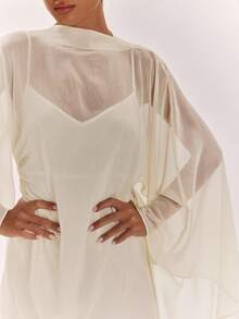 SHEIN BAE Vestido mini de mujer primavera/verano color albaricoque blanco, manga larga, cuello semi-alto, espalda descubierta, corte A, de gasa, minimalista, vestido blanco, vestido elegante, vestido sencillo para uso diario, vestido de vacaciones - Albaricoque - Ver 7