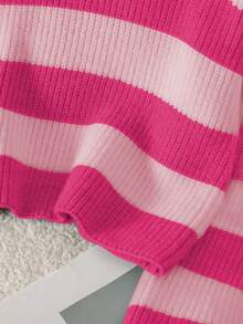 SHEIN Suéter corto a rayas de colores contrastantes para niña - Rosa Fucsia - Ver 6