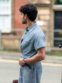 YOUESAWY YOUESAWY Men's Cotton Pocket Patched Denim Shirt Without Tee, Streetwear Essentials - Light Wash - View 5