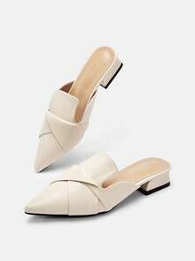 Bholvia 2025 Autumn Women's Comfortable Versatile Slip-On Heeled Mules, Minimalist Soft Leather Pointed Toe Slip-On Shoes For Summer - Apricot - View 10