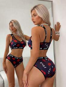 SuitURBody 女士内衣套装：细肩带胸罩和内裤 - 黑色 - 查看 2