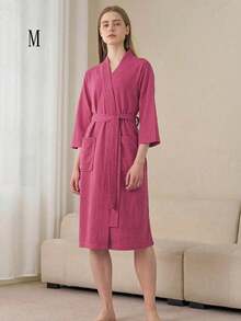 SHEIN 1 buah Jubah Mandi Waffle, Menyerap Keringat dan Cepat Kering, Pakaian Tidur Unisex, Jubah Mandi Musim Semi/Panas untuk Homestay, Hotel, SPA, Potongan Longgar, Berbagai Warna, Desain Minimalis, Perlengkapan Kamar Mandi & Rumah untuk Kembali ke Sekolah - MultiWarna - View 27