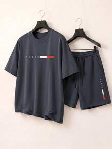 Chillumni Men's Outdoor Casual Sports Set, Short Sleeve T-Shirt And Shorts, 2pcs - Grey - View 5