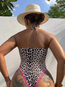 Swim SXY New Sexy One-Piece Swimsuit For Women With Color-Blocking Leopard Print Beach Vacation Pink Leopard Print Summer - Multicolor - View 2