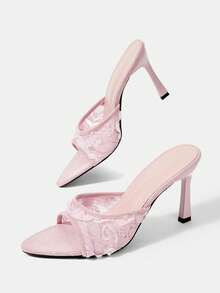 CUCCOO HITCHD Spitze dreidimensionale Rosen Quadratzehen schmale Absatz Sandalen, Außenbekleidung, Feen Hochzeitsschuhe - Pink - Übersicht 7